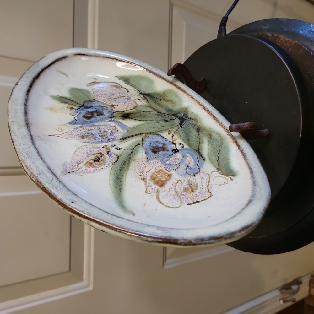 Vintage Awesome Mid Century Modern Signed Studio Ceramic Floral Platter 13" - Picture 3 of 14